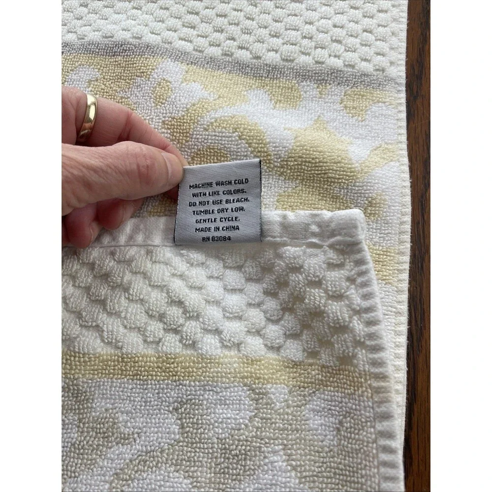2 PC Towel Set Beau Monde Bath & Wash Cloth Scroll Stripe Neutrals 100% Cotton